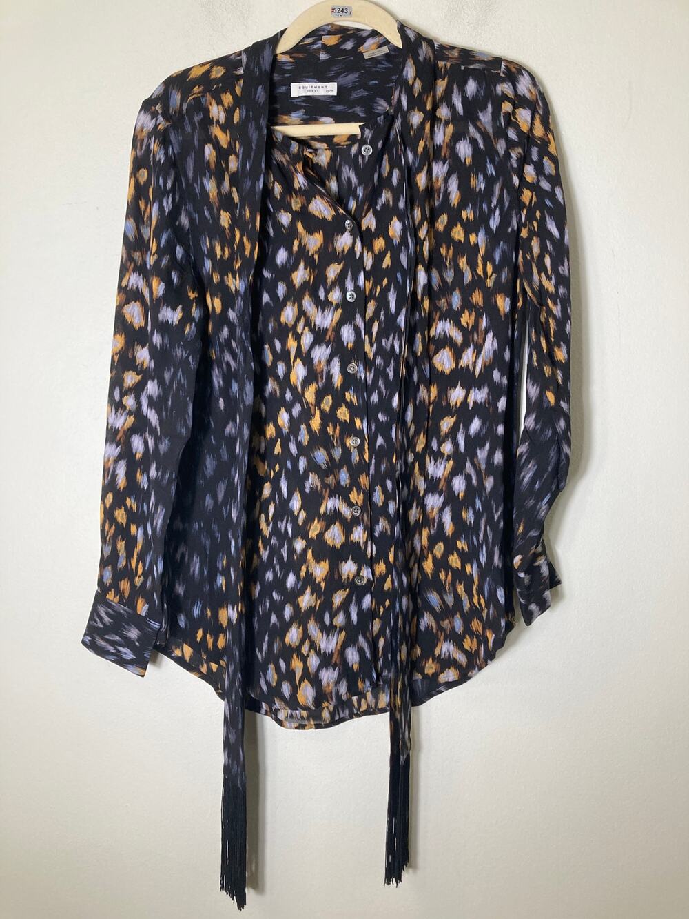 Equipment Femme Black Yellow Long Sleeve Button Up Shirt Sz XS